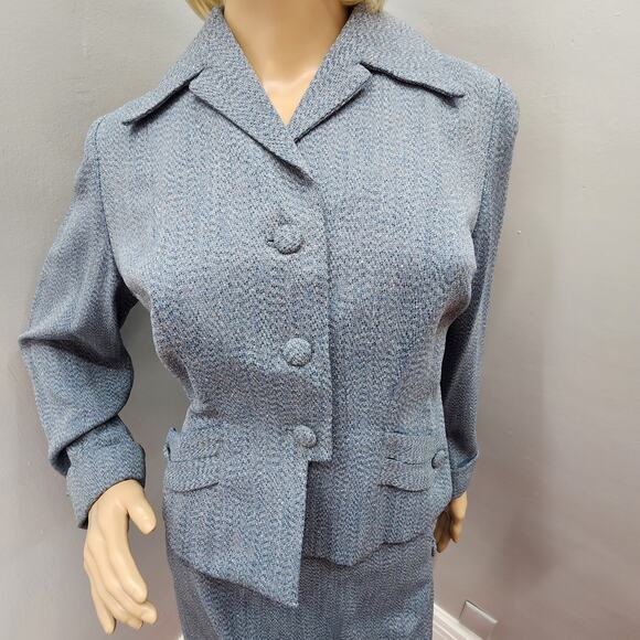 40s Vintage Custom Made Blue Gabardine Skirt (s) Suit - M - Picture 7 of 11